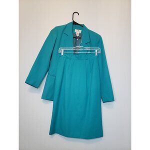 Vtg Worthington Essentials Sz Petite 2P Blazer Skirt Suit Set Long Sleeve Blue